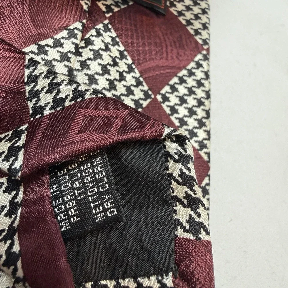 Vintage Paolo Gucci Silk Tie Burgundy Checkerboard Designer Italian Luxury 80's